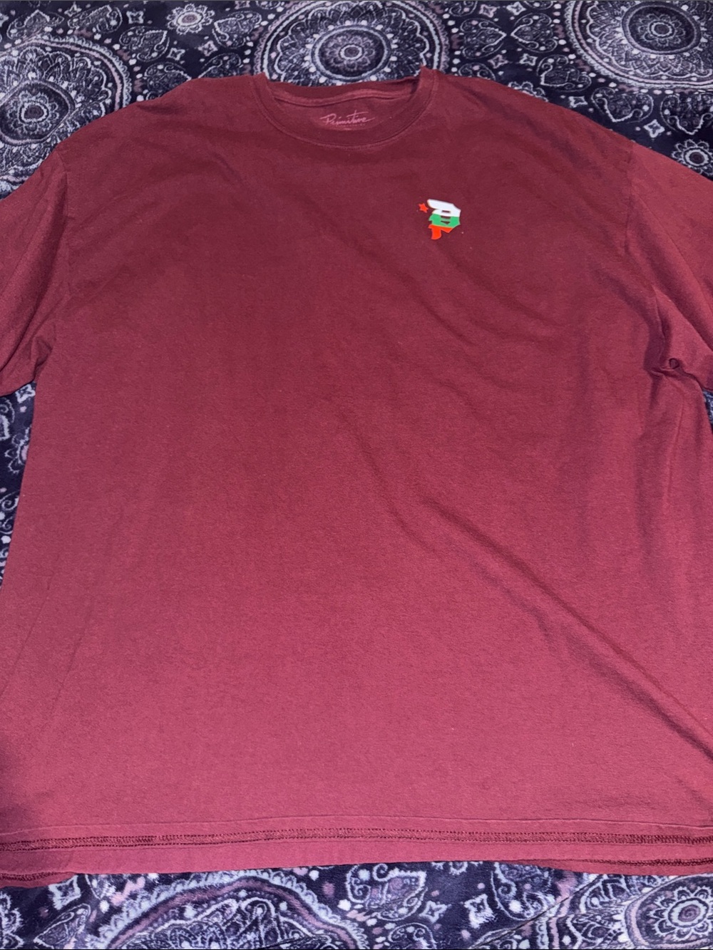 Primitive Men's Long Sleeve Tee in Maroon with Multicolor Logo